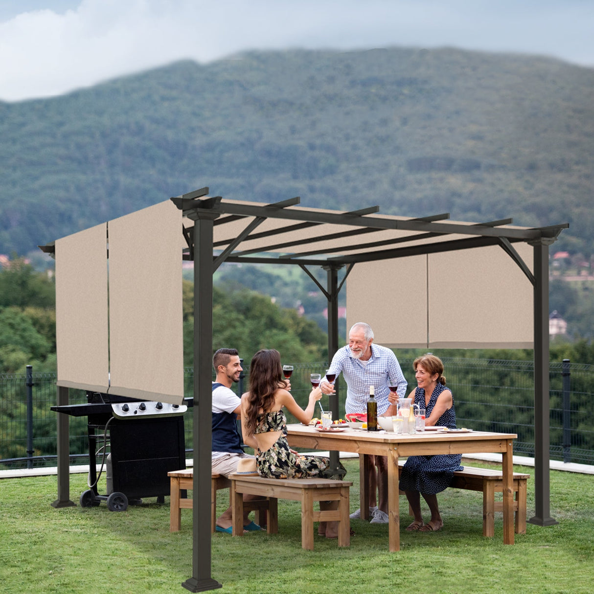 10 Ft x 10 Ft Metal Pergola with Polyester Top - Eagle Peak Custom Canopy Tent