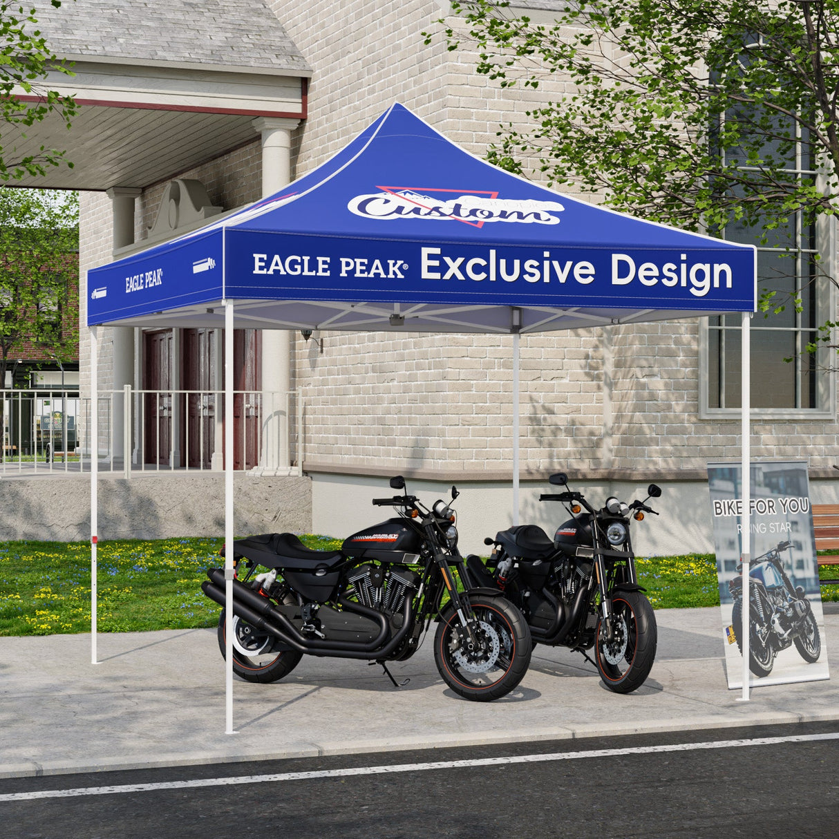 10x10 Alpine Custom Commercial Canopy High Peak Frame, Pop Up Custom Canopy Tent with Logo, Vendor Branded Logo - Eagle Peak Custom Canopy Tent