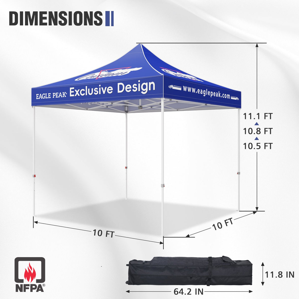 10x10 Alpine Custom Commercial Canopy High Peak Frame, Pop Up Custom Canopy Tent with Logo, Vendor Branded Logo - Eagle Peak Custom Canopy Tent