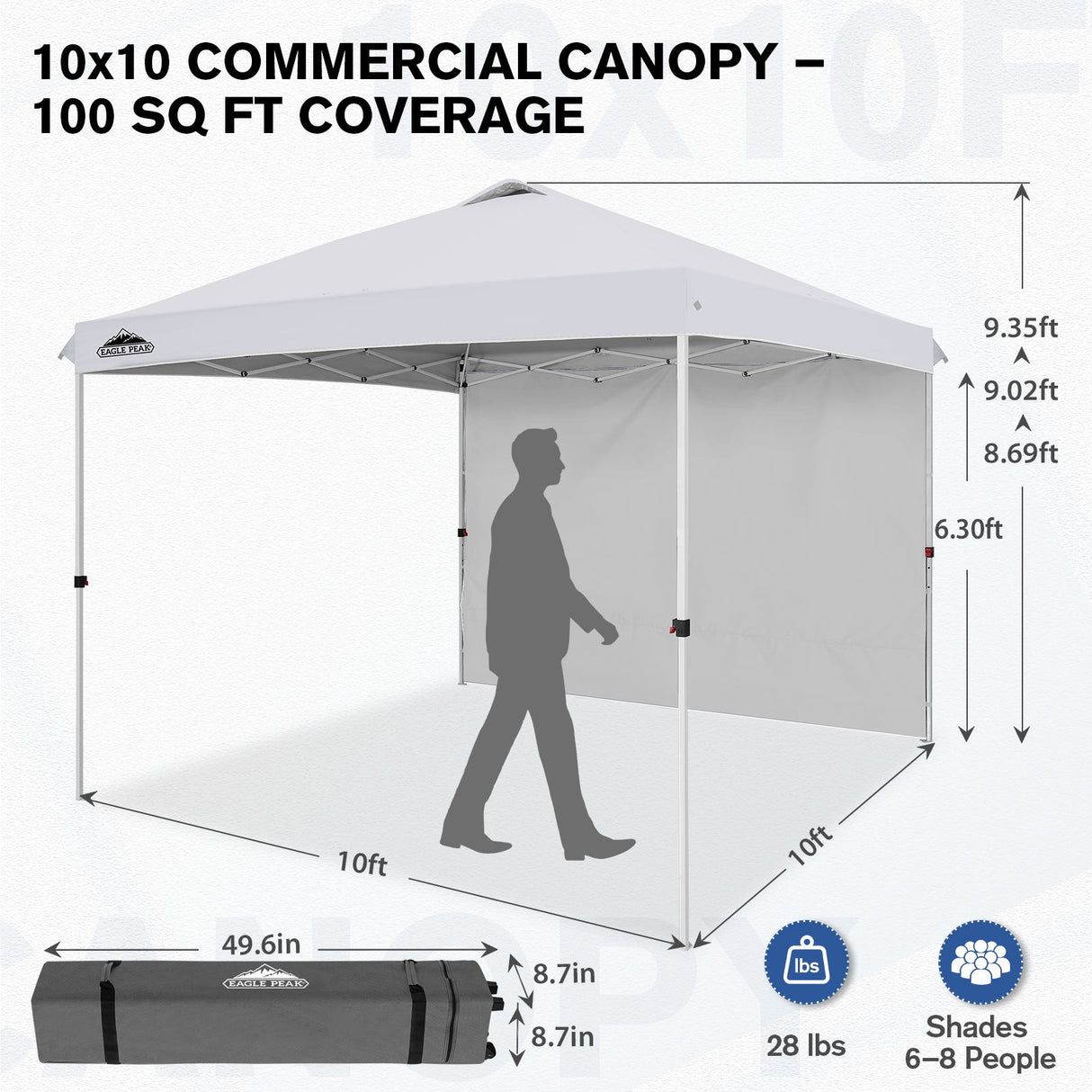 10x10 Commercial Pop up Canopy with 1 Sidewall - Eagle Peak