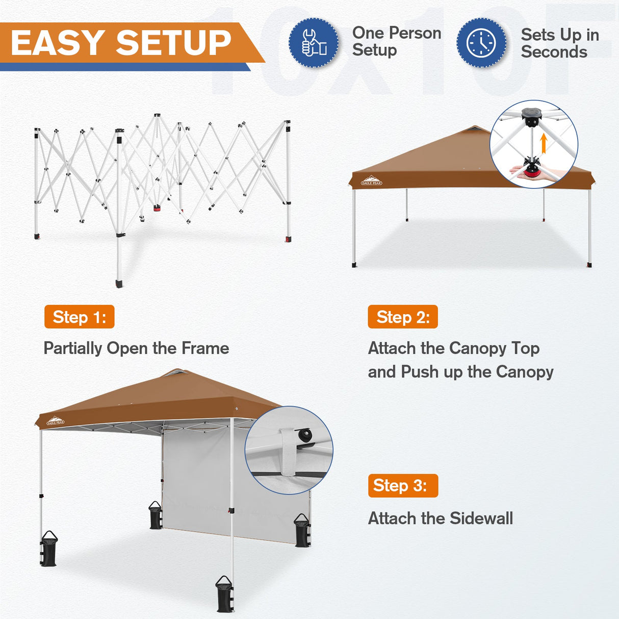 10x10 Commercial Pop up Canopy with 1 Sidewall - Eagle Peak