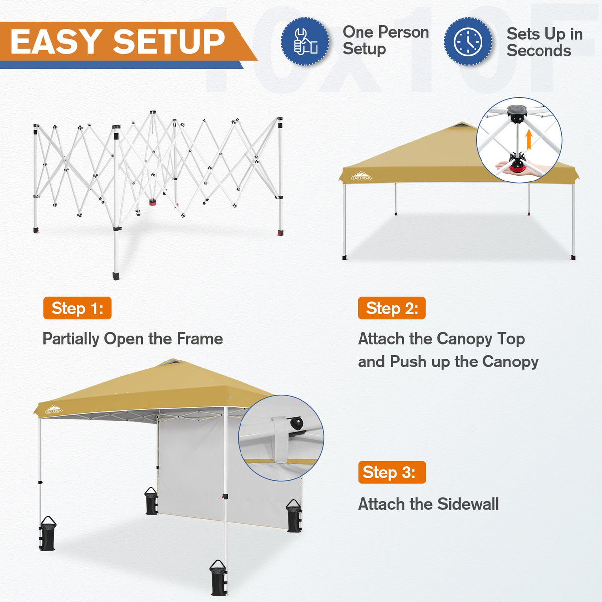 10x10 Commercial Pop up Canopy with 1 Sidewall - Eagle Peak