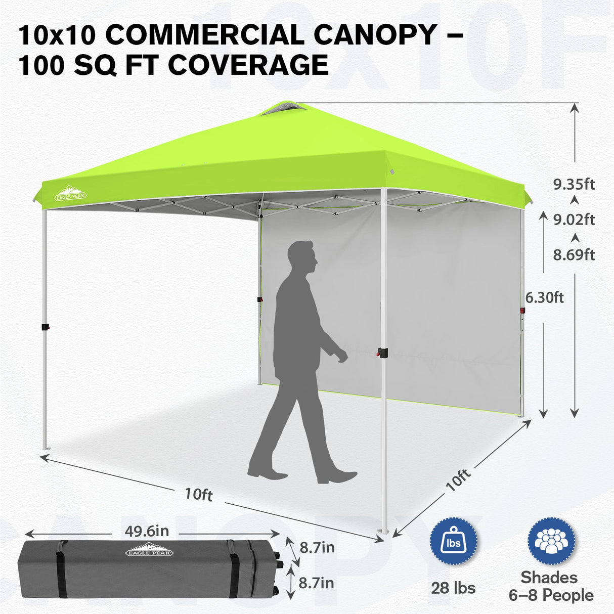 10x10 Commercial Pop up Canopy with 1 Sidewall - Eagle Peak