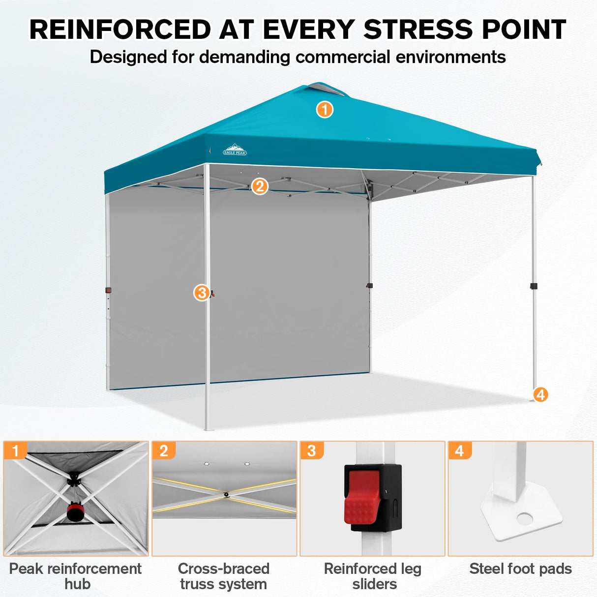10x10 Commercial Pop up Canopy with 1 Sidewall - Eagle Peak