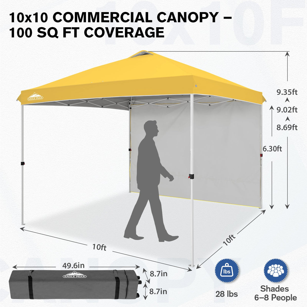 10x10 Commercial Pop up Canopy with 1 Sidewall - Eagle Peak