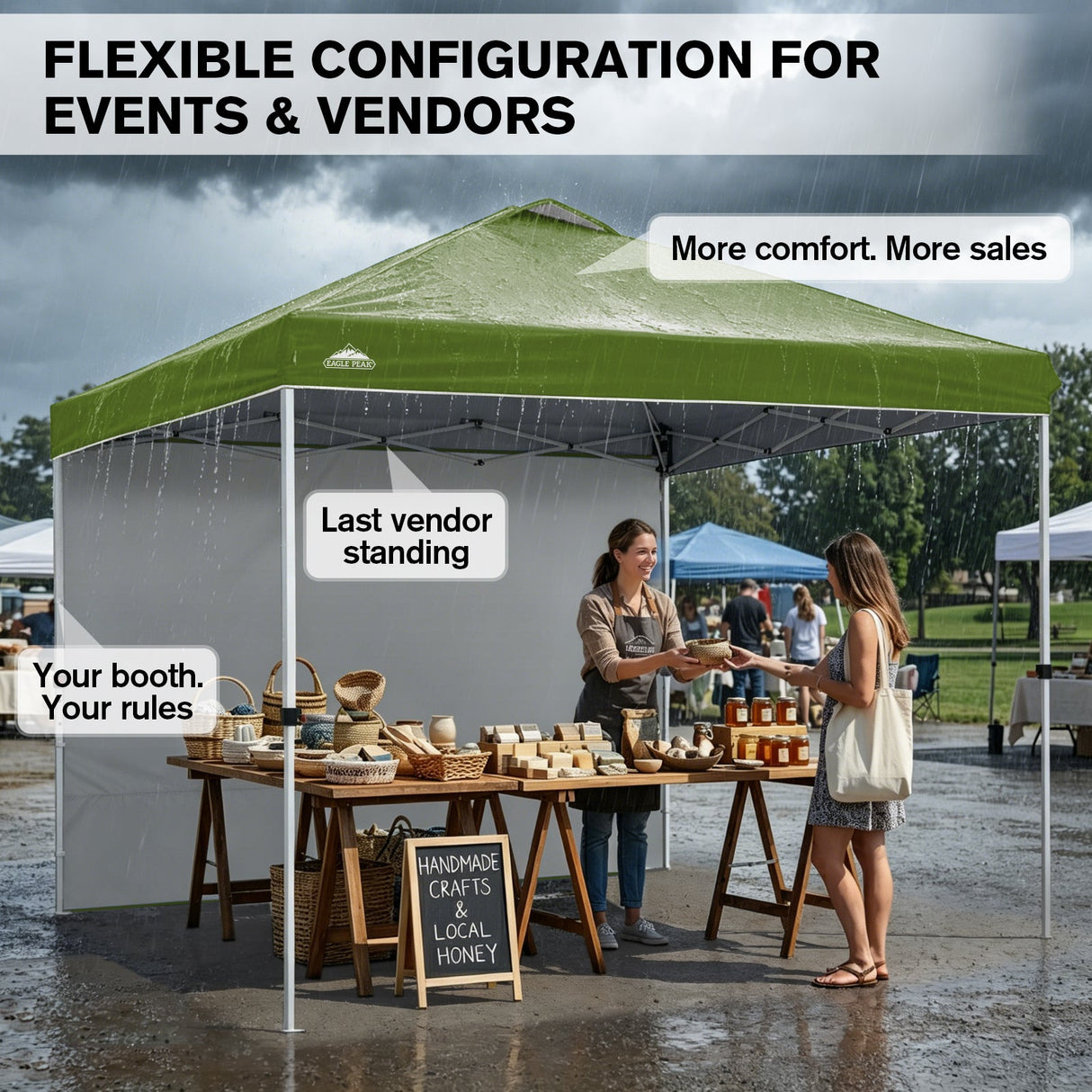 10x10 Commercial Pop up Canopy with 1 Sidewall - Eagle Peak