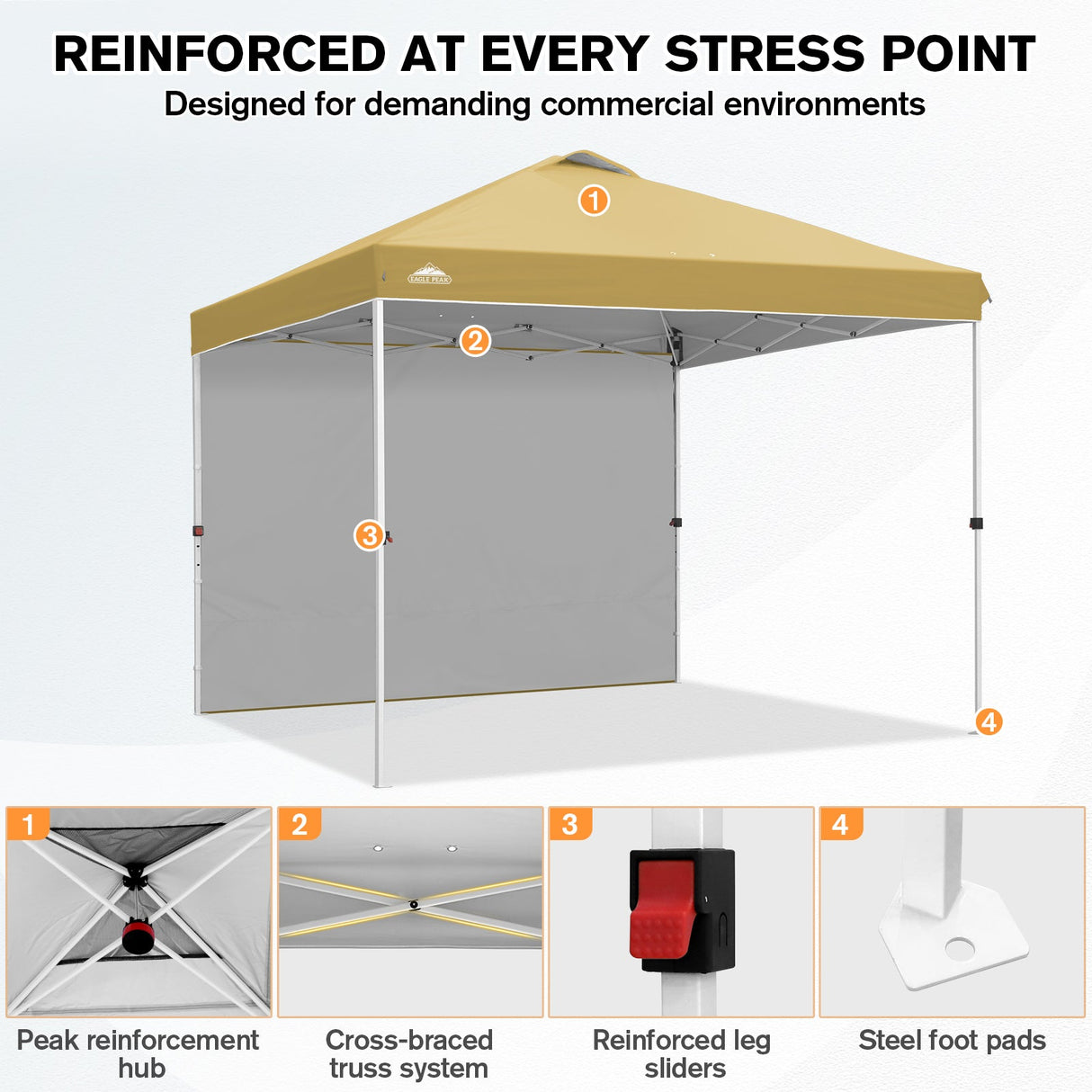 10x10 Commercial Pop up Canopy with 1 Sidewall - Eagle Peak