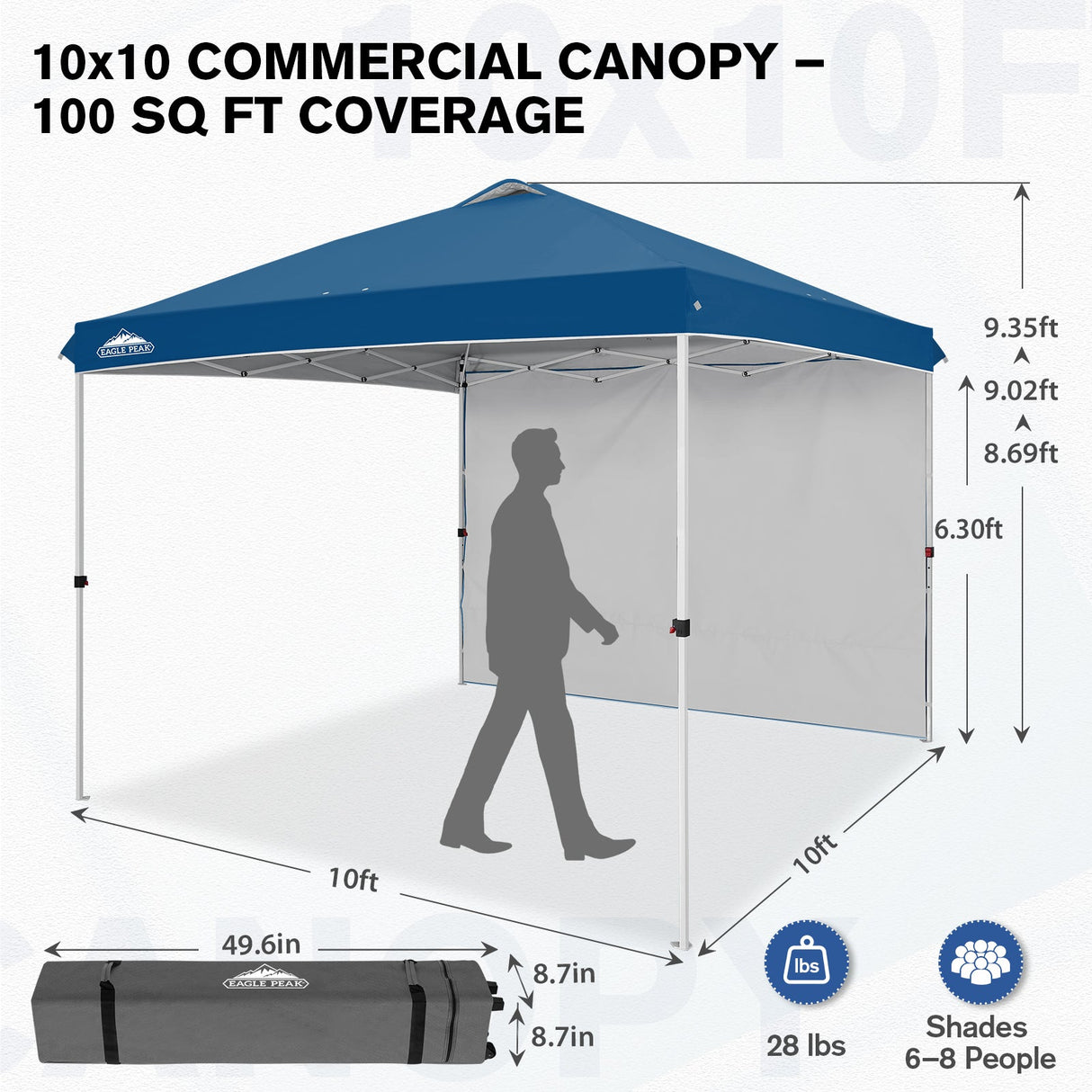 10x10 Commercial Pop up Canopy with 1 Sidewall - Eagle Peak