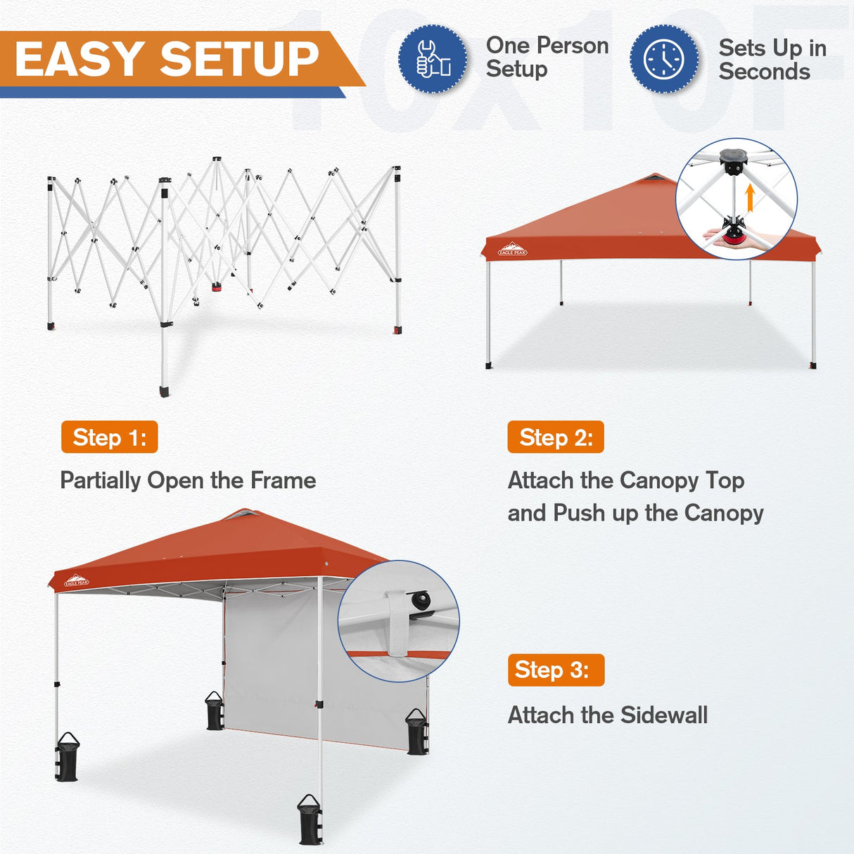 10x10 Commercial Pop up Canopy with 1 Sidewall - Eagle Peak