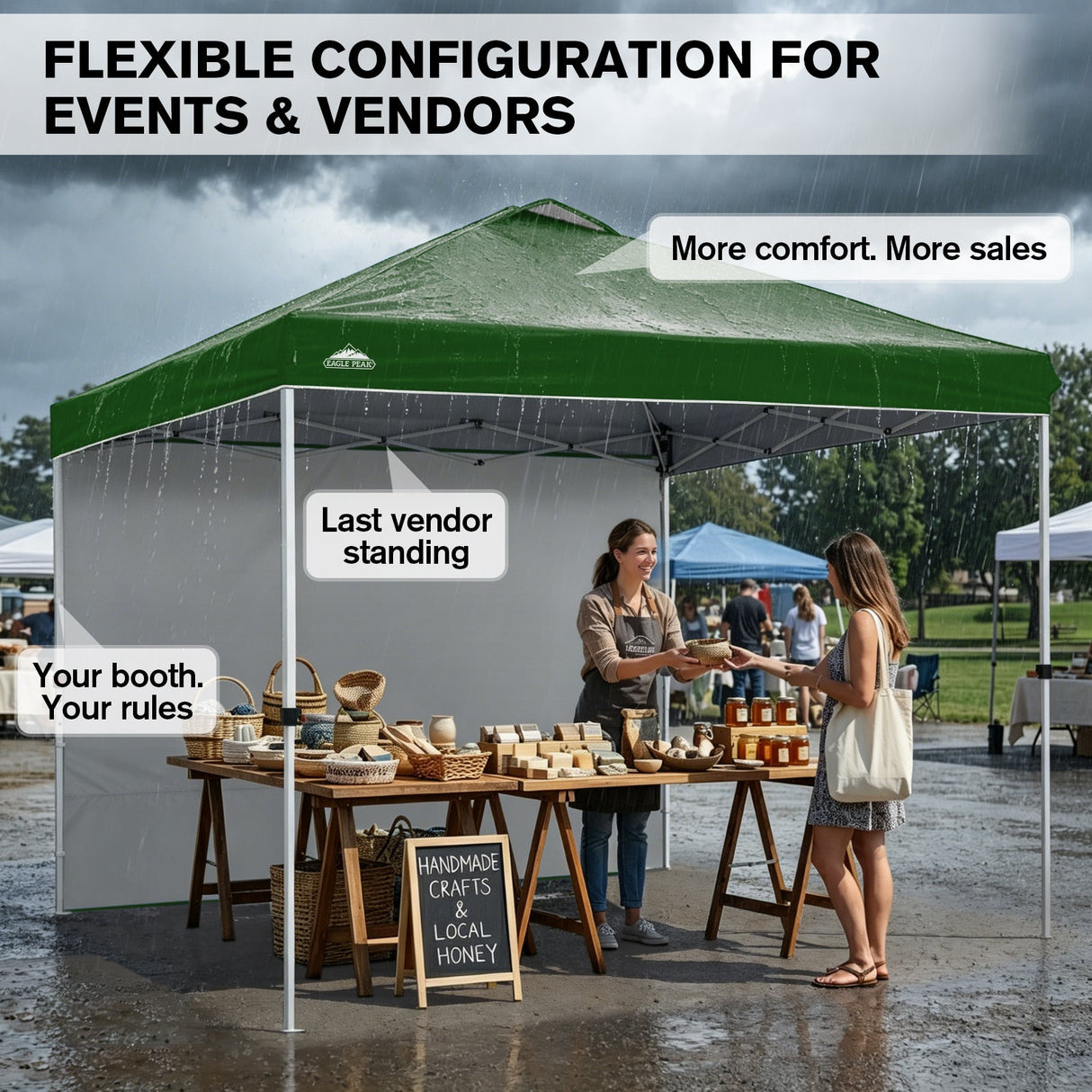 10x10 Commercial Pop up Canopy with 1 Sidewall - Eagle Peak