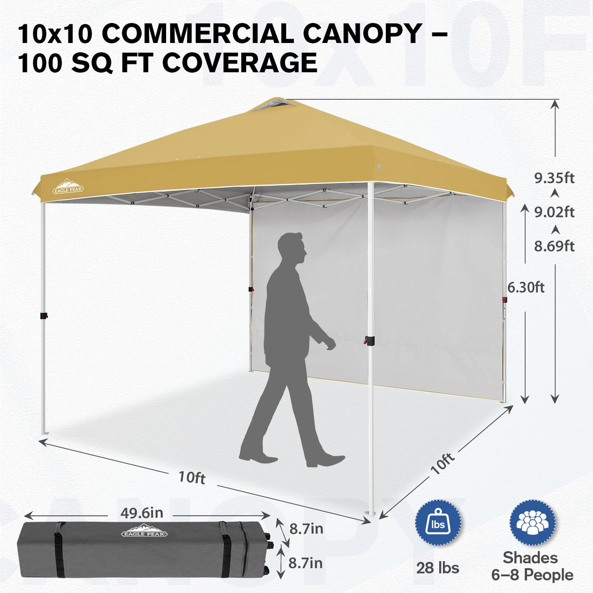 10x10 Commercial Pop up Canopy with 1 Sidewall - Eagle Peak