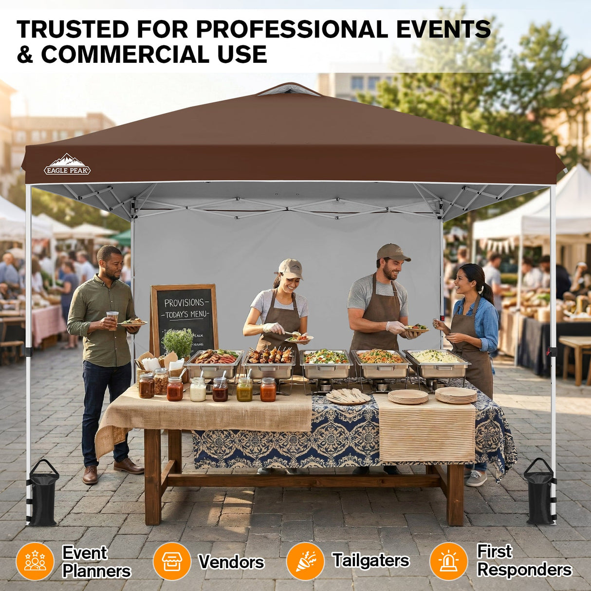 10x10 Commercial Pop up Canopy with 1 Sidewall - Eagle Peak