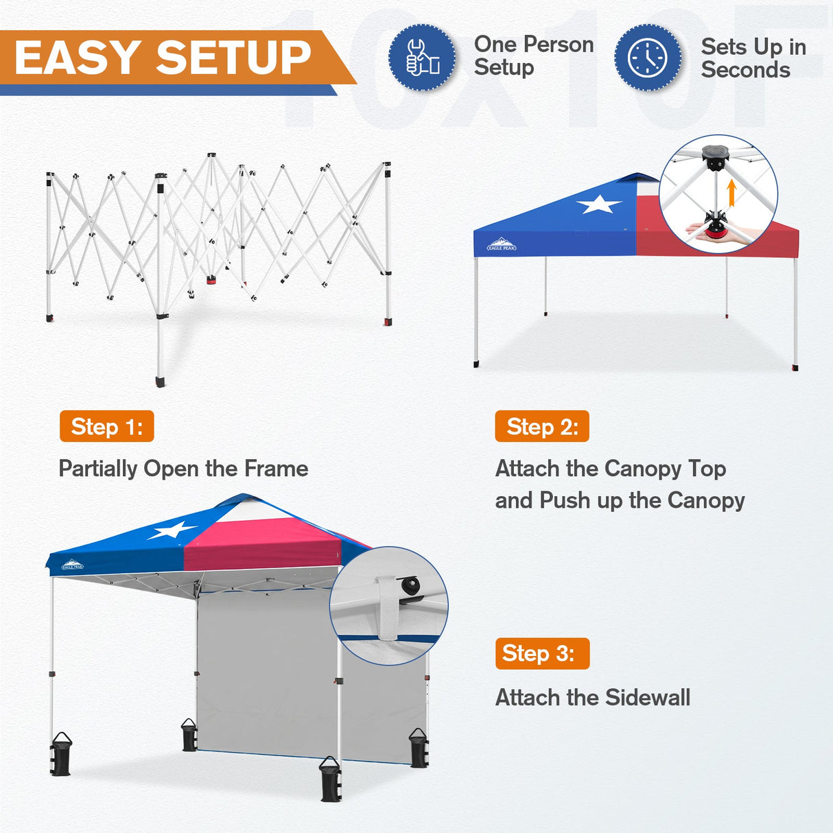 10x10 Commercial Pop up Canopy with 1 Sidewall - Eagle Peak