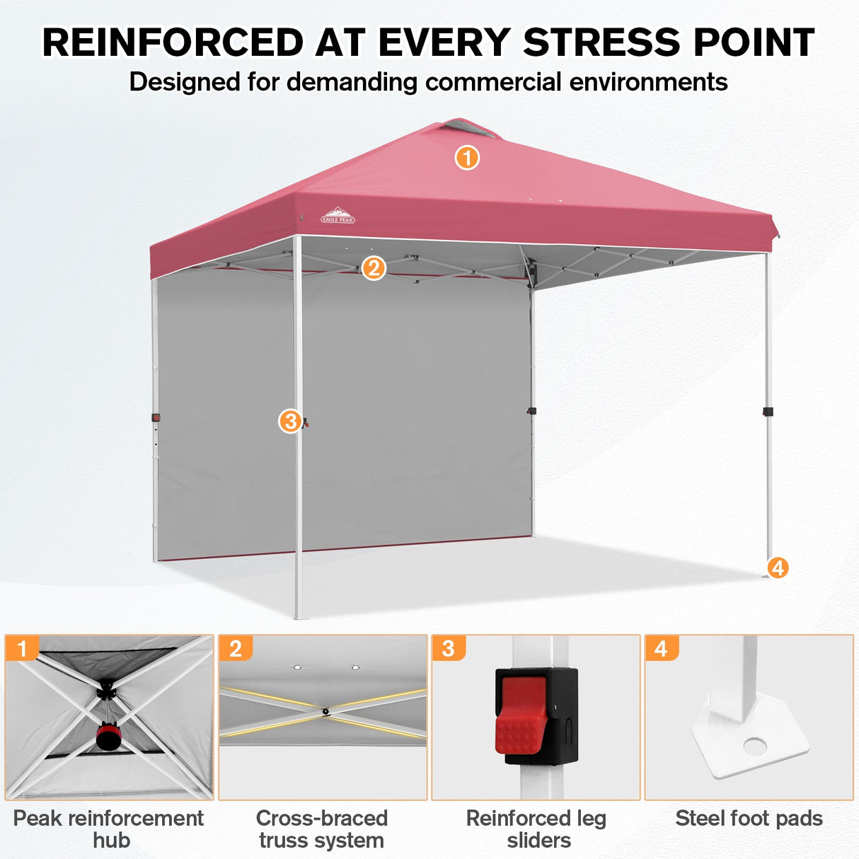 10x10 Commercial Pop up Canopy with 1 Sidewall - Eagle Peak