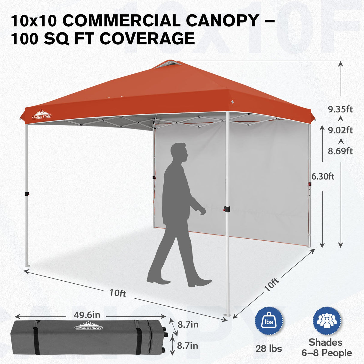 10x10 Commercial Pop up Canopy with 1 Sidewall - Eagle Peak