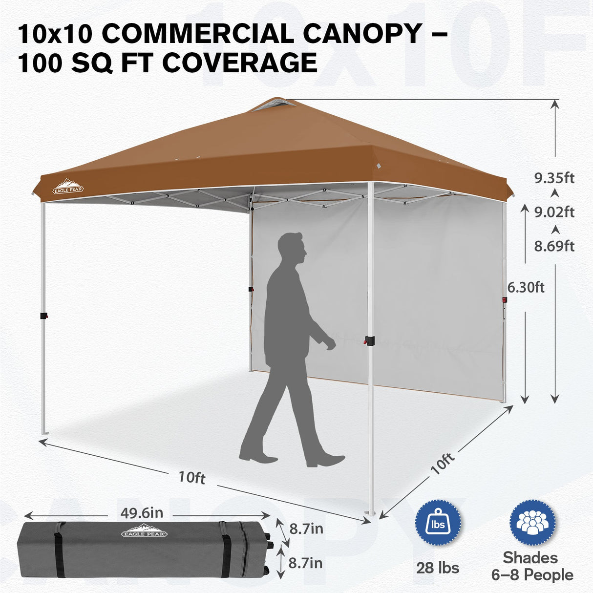 10x10 Commercial Pop up Canopy with 1 Sidewall - Eagle Peak