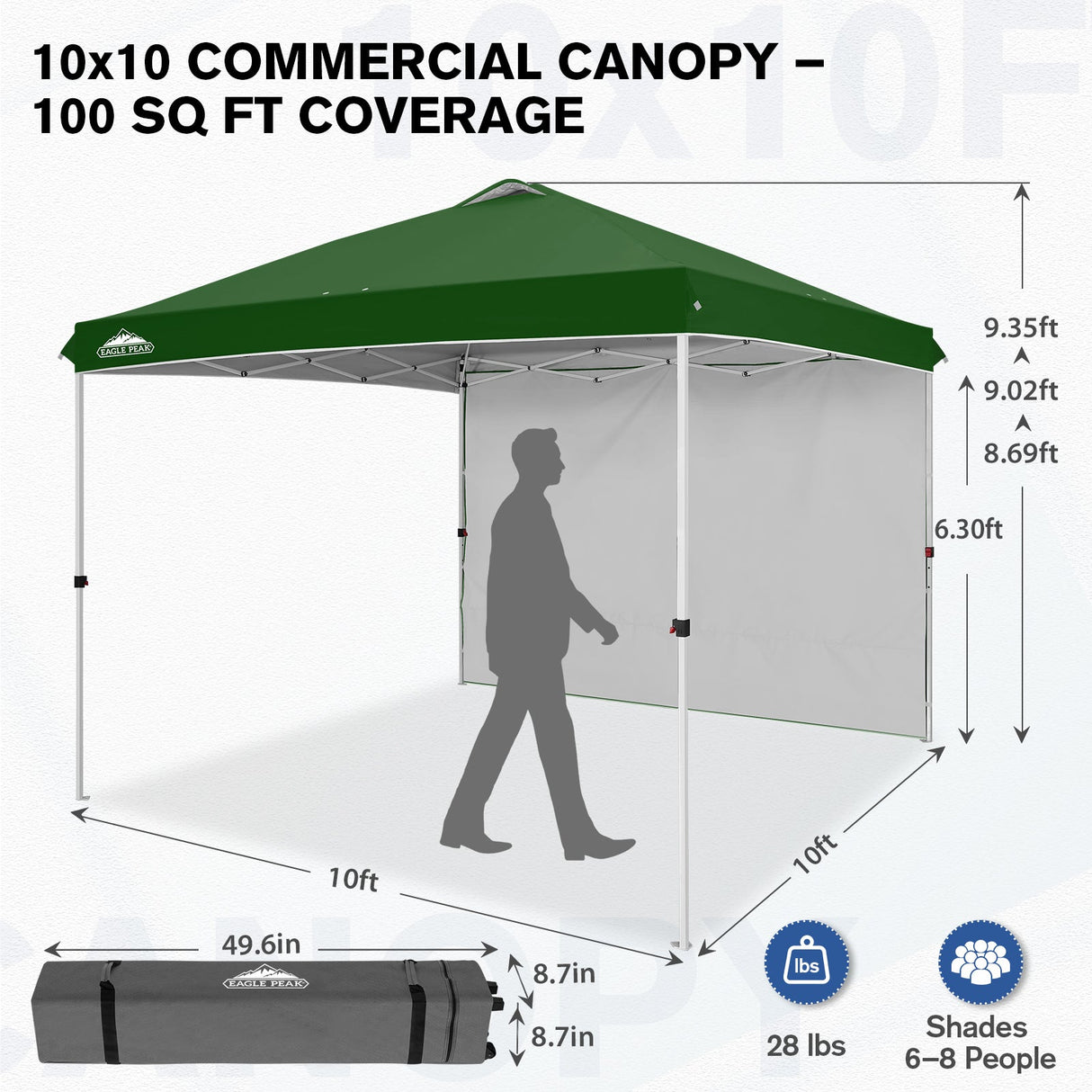 10x10 Commercial Pop up Canopy with 1 Sidewall - Eagle Peak