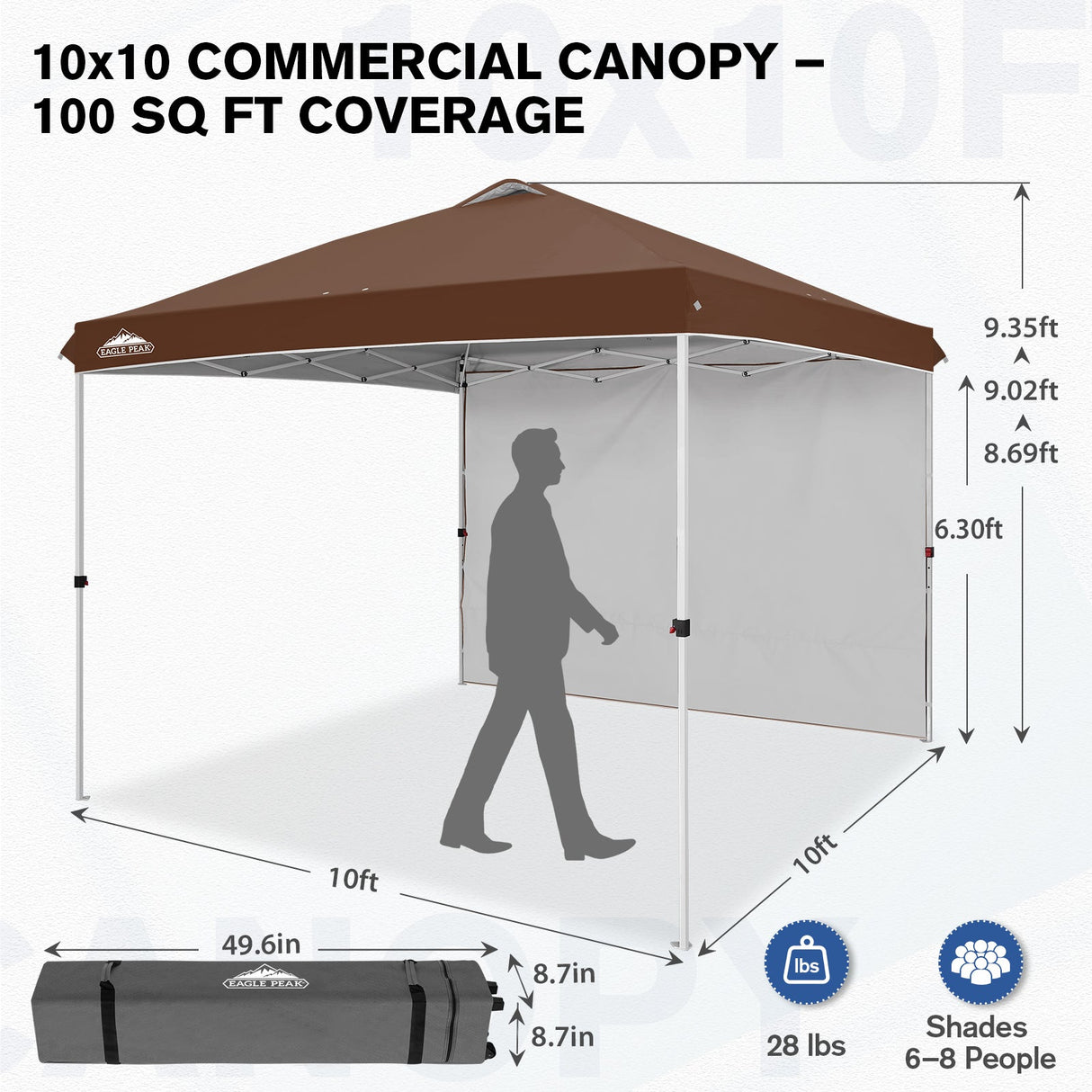 10x10 Commercial Pop up Canopy with 1 Sidewall - Eagle Peak