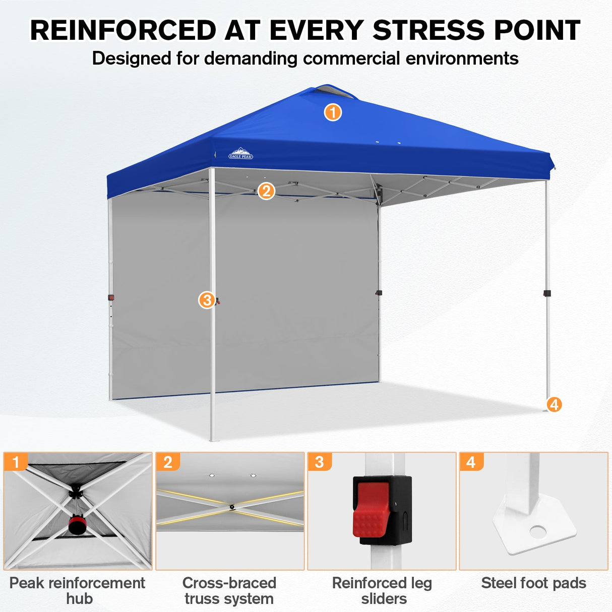 10x10 Commercial Pop up Canopy with 1 Sidewall - Eagle Peak