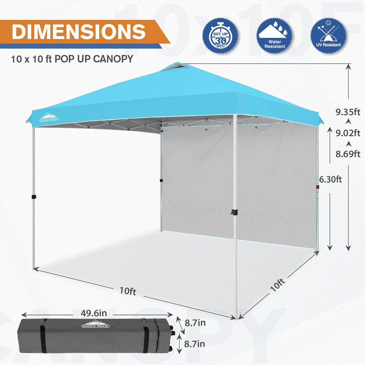 10x10 Commercial Pop up Canopy with 1 Sidewall - Eagle Peak Custom Canopy Tent