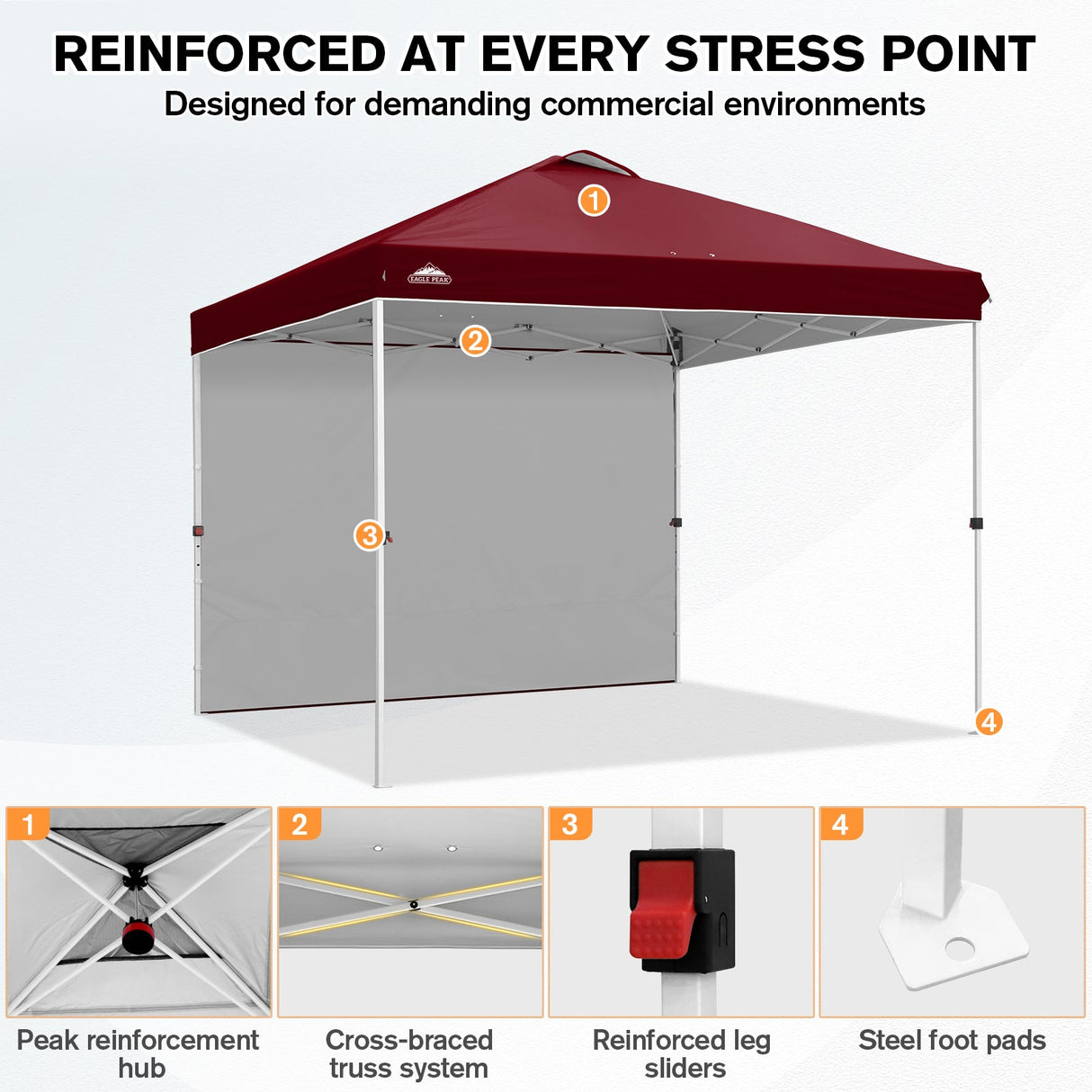 10x10 Commercial Pop up Canopy with 1 Sidewall - Eagle Peak