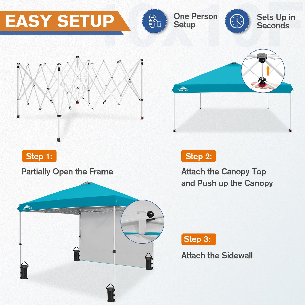 10x10 Commercial Pop up Canopy with 1 Sidewall - Eagle Peak