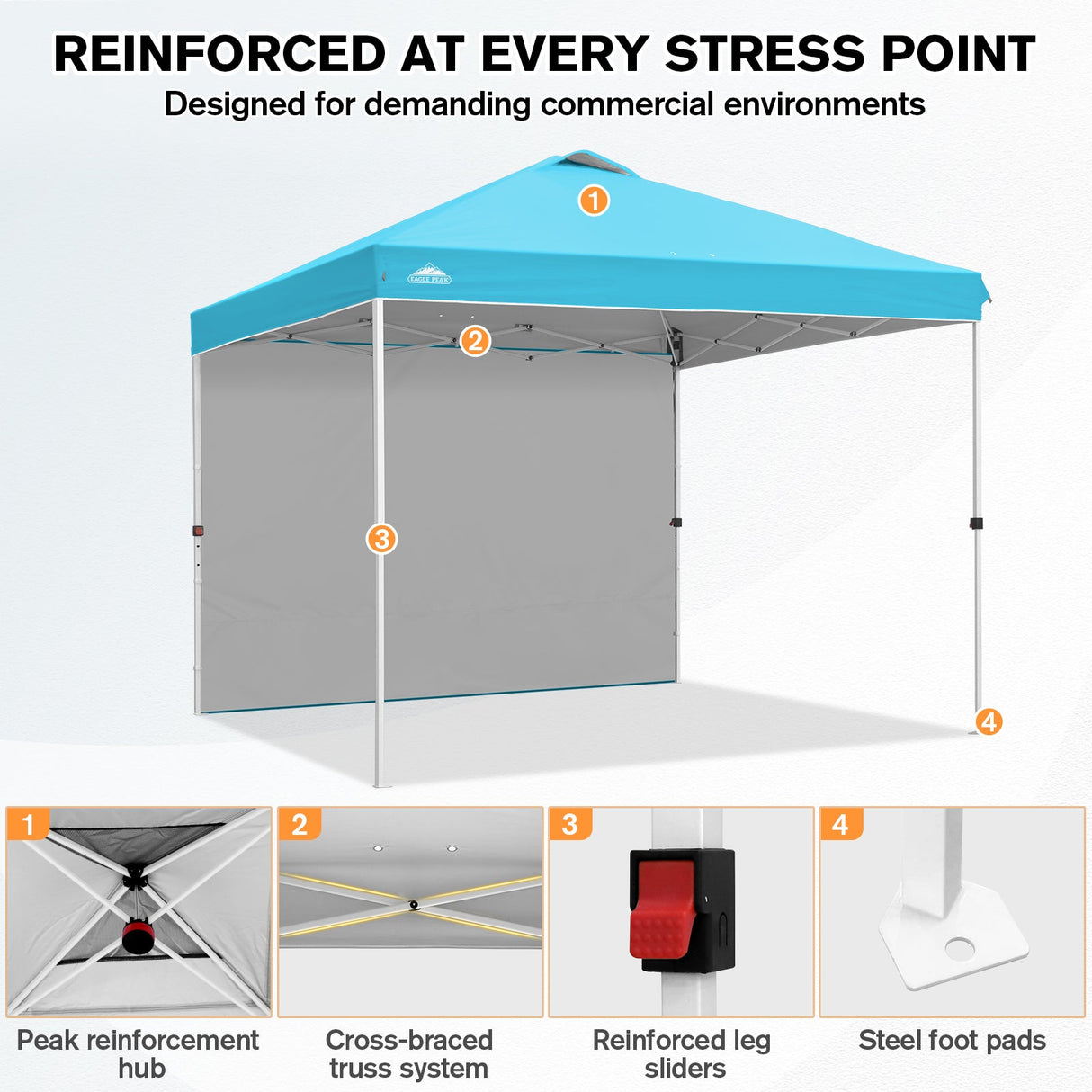 10x10 Commercial Pop up Canopy with 1 Sidewall - Eagle Peak