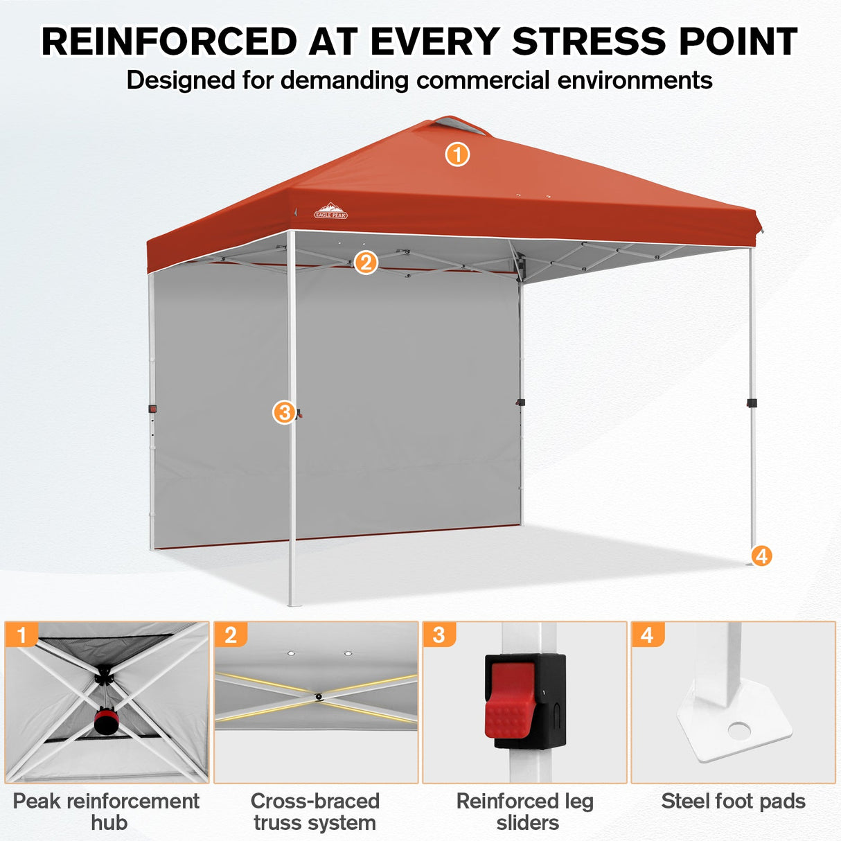 10x10 Commercial Pop up Canopy with 1 Sidewall - Eagle Peak