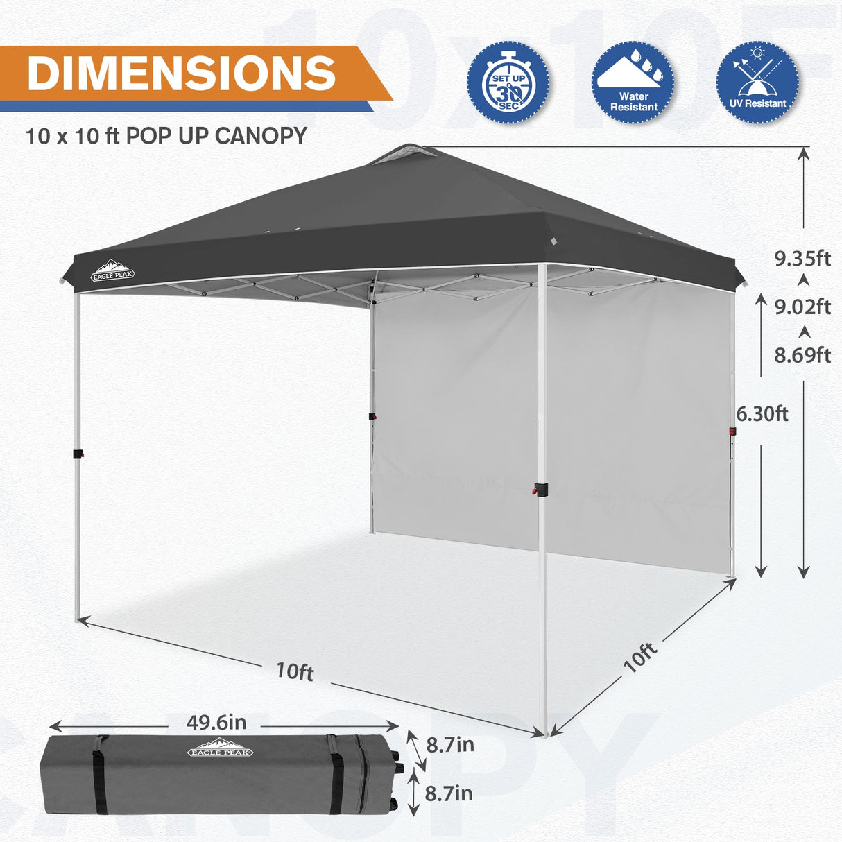 10x10 Commercial Pop up Canopy with 1 Sidewall - Eagle Peak Custom Canopy Tent