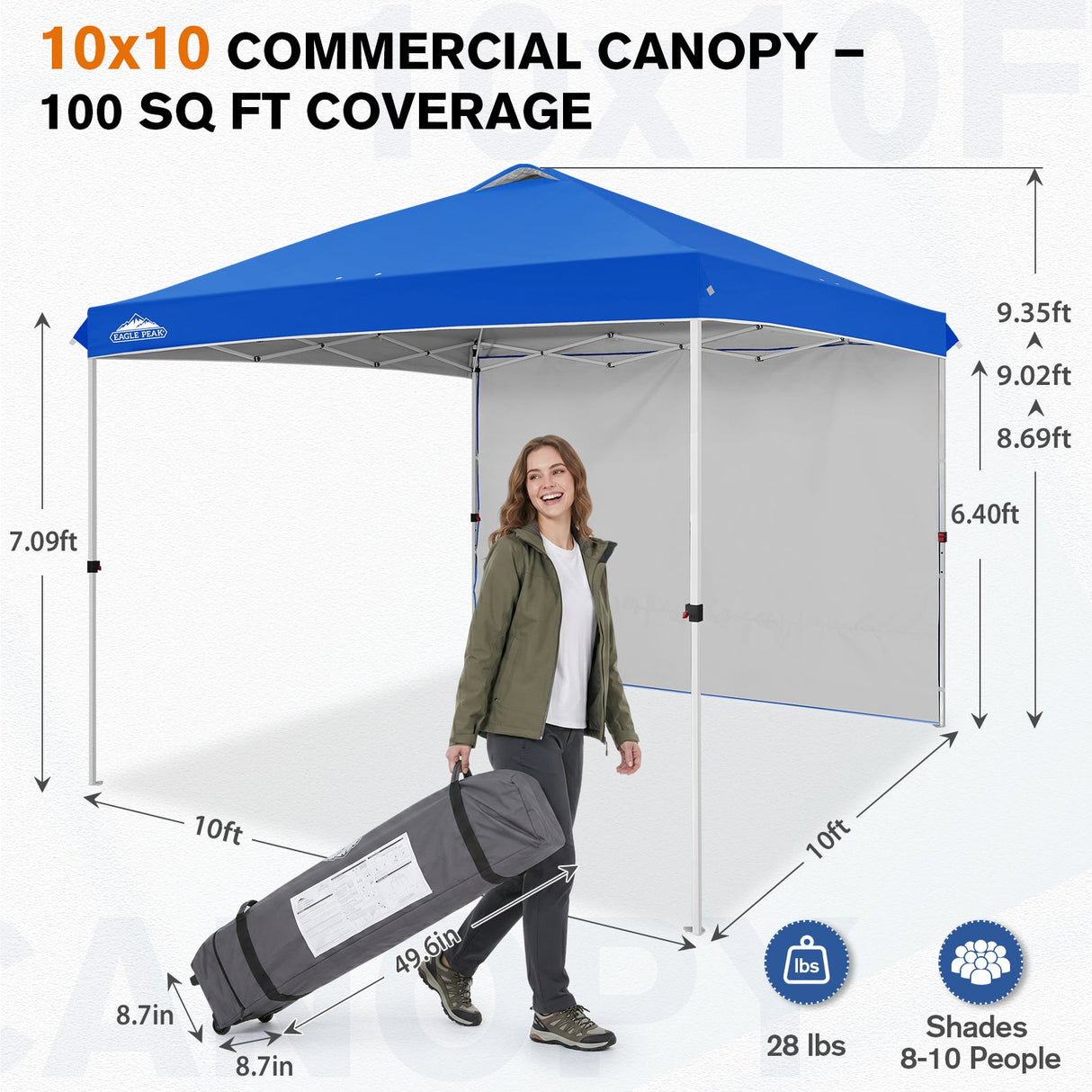 10x10 Commercial Pop up Canopy with 1 Sidewall - Eagle Peak®