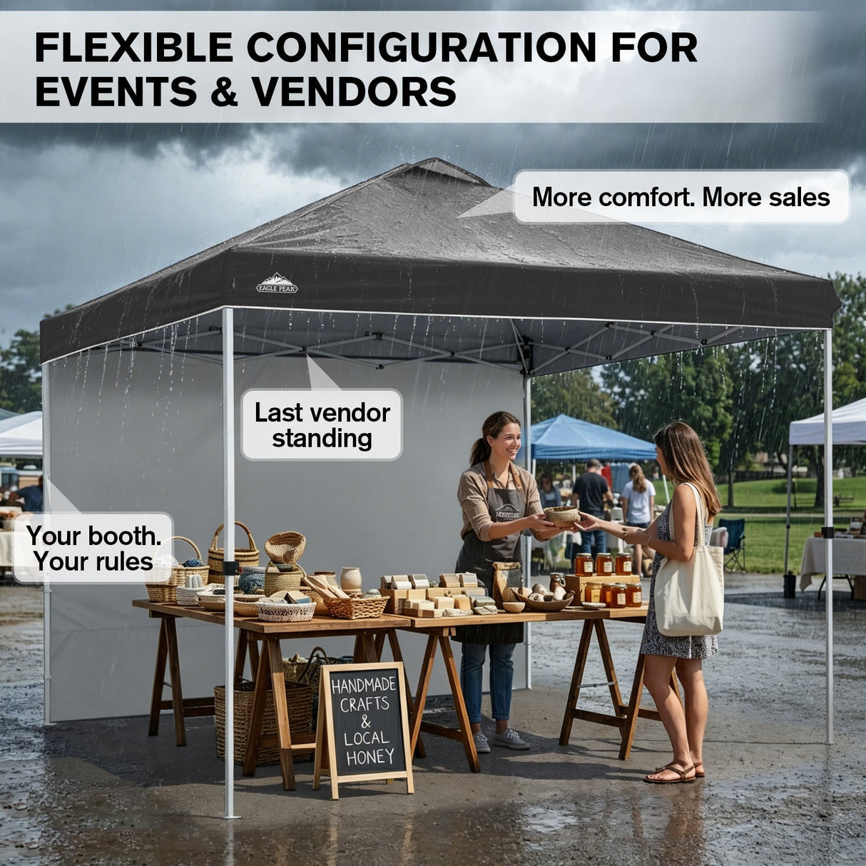 10x10 Commercial Pop up Canopy with 1 Sidewall - Eagle Peak