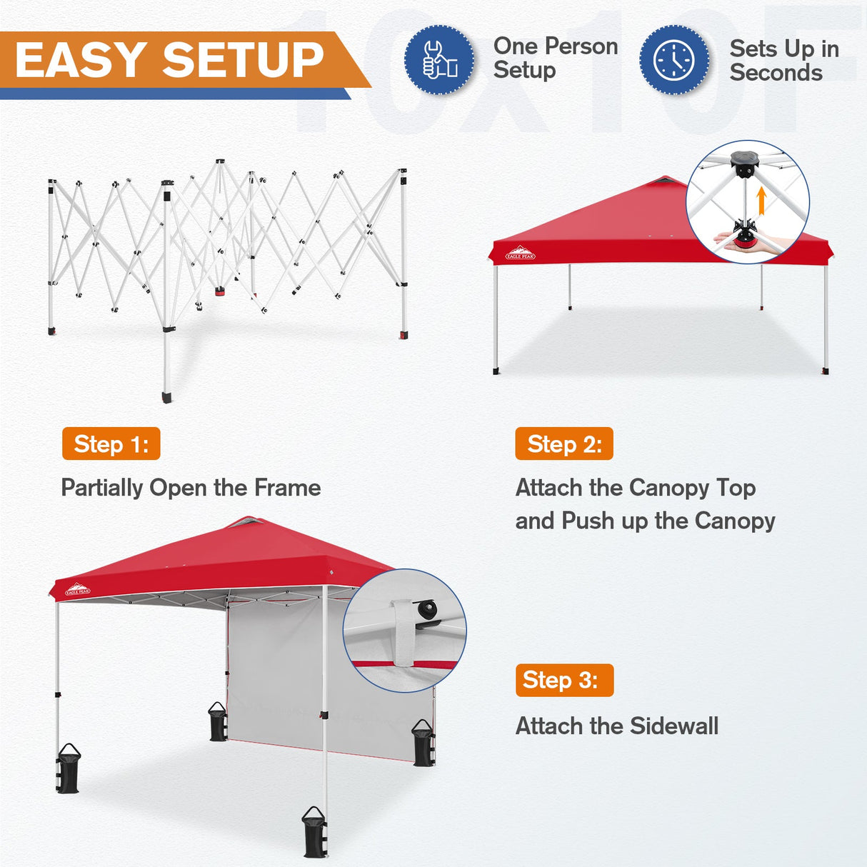 10x10 Commercial Pop up Canopy with 1 Sidewall - Eagle Peak