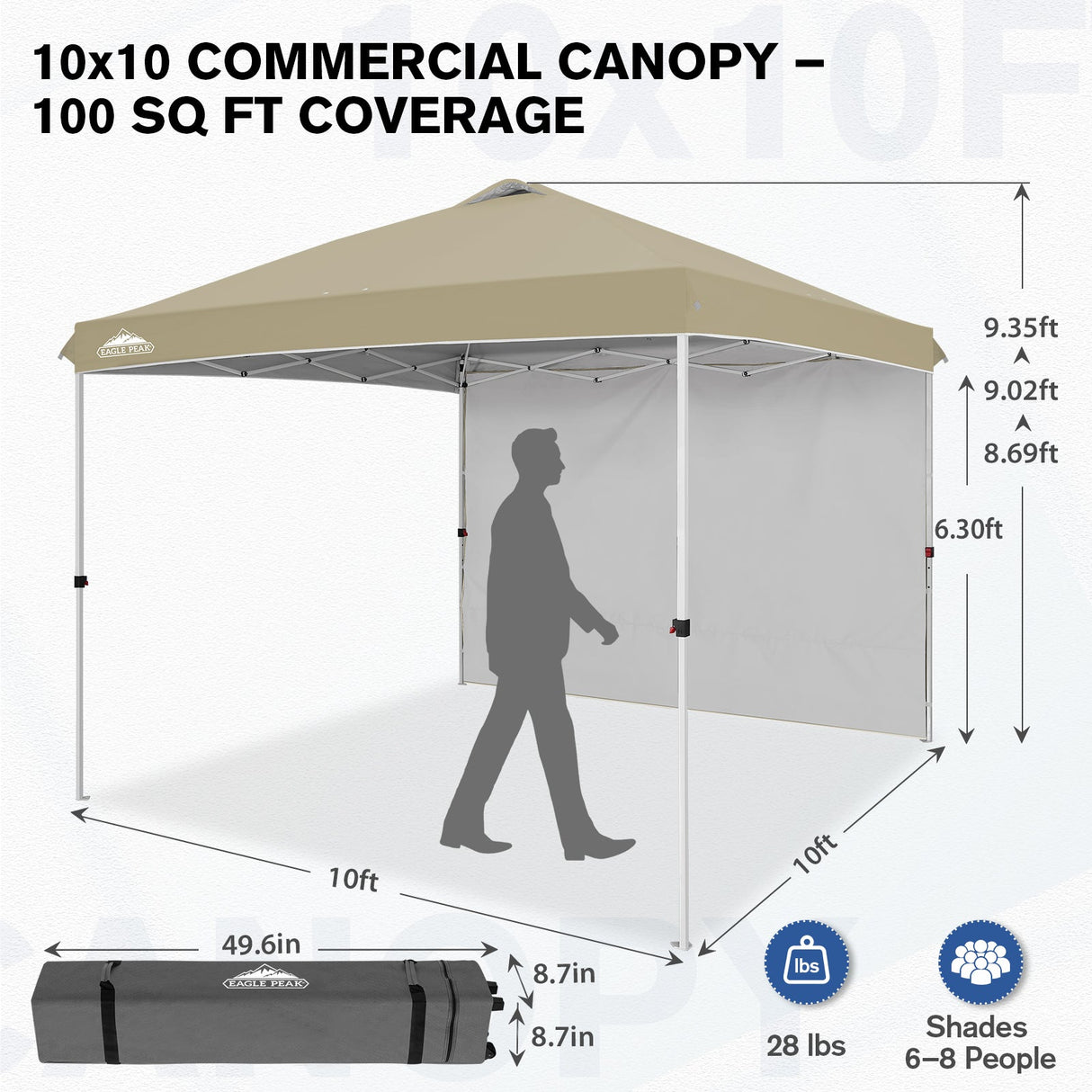 10x10 Commercial Pop up Canopy with 1 Sidewall - Eagle Peak