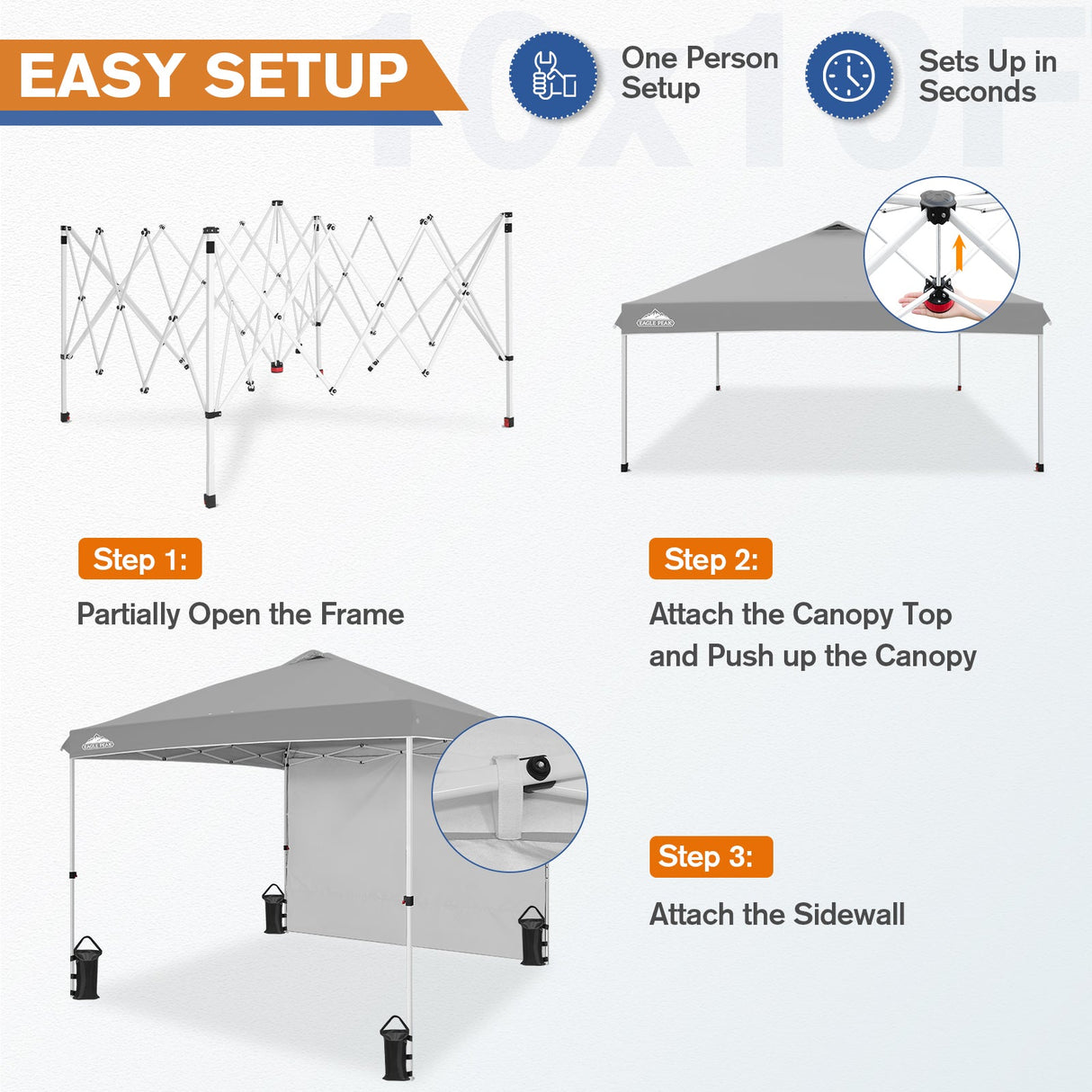10x10 Commercial Pop up Canopy with 1 Sidewall - Eagle Peak