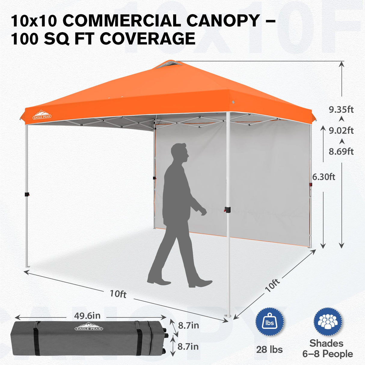 10x10 Commercial Pop up Canopy with 1 Sidewall - Eagle Peak