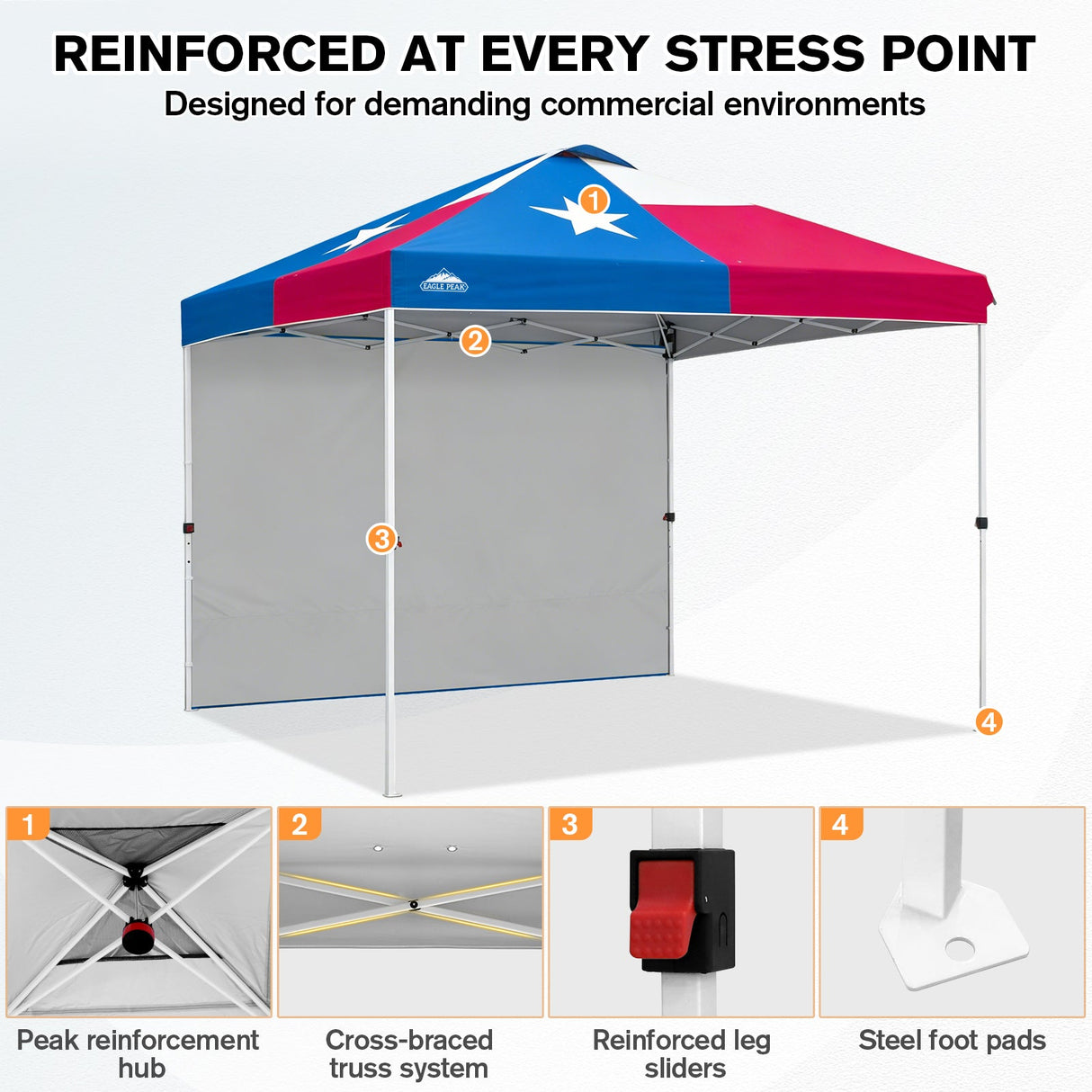 10x10 Commercial Pop up Canopy with 1 Sidewall - Eagle Peak