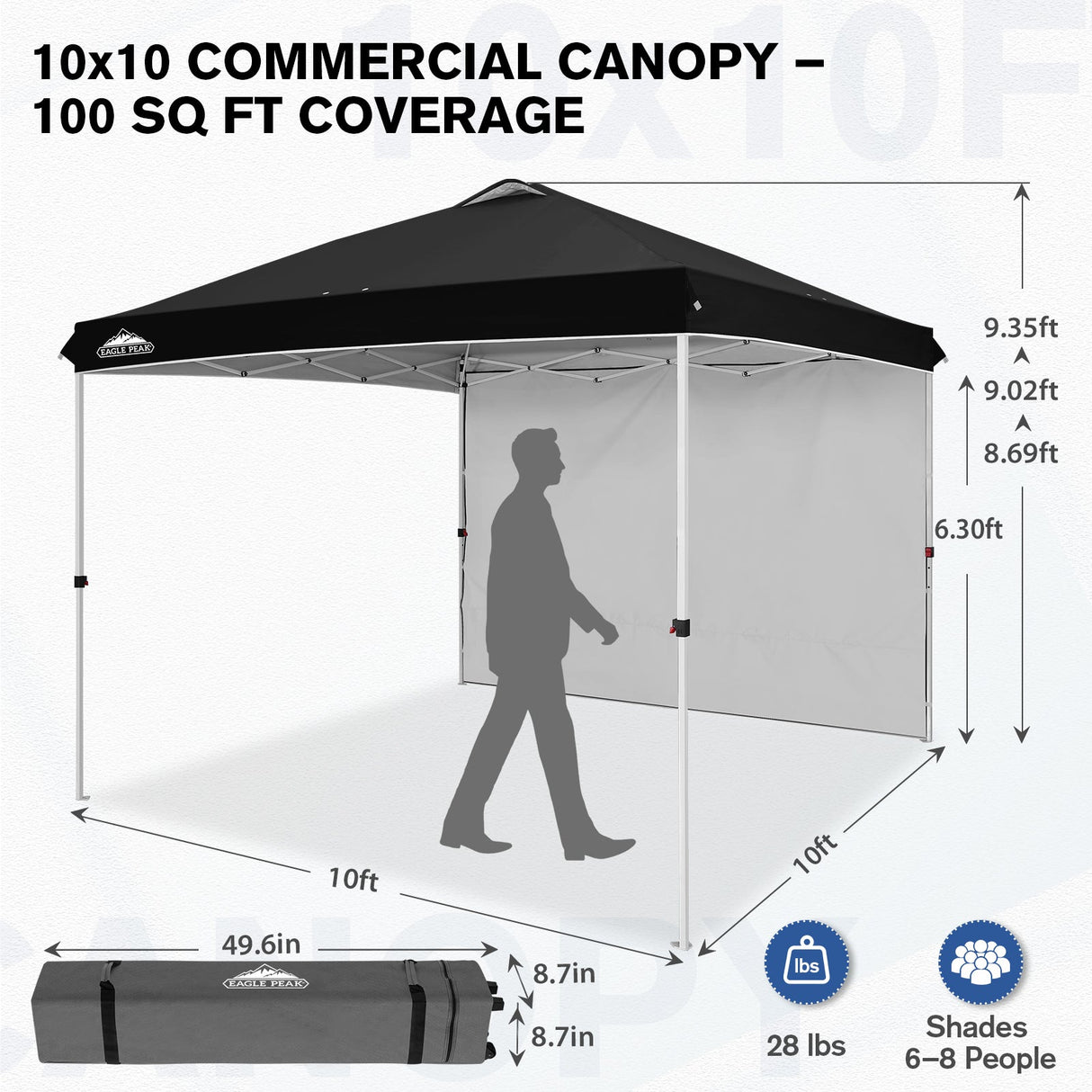 10x10 Commercial Pop up Canopy with 1 Sidewall - Eagle Peak