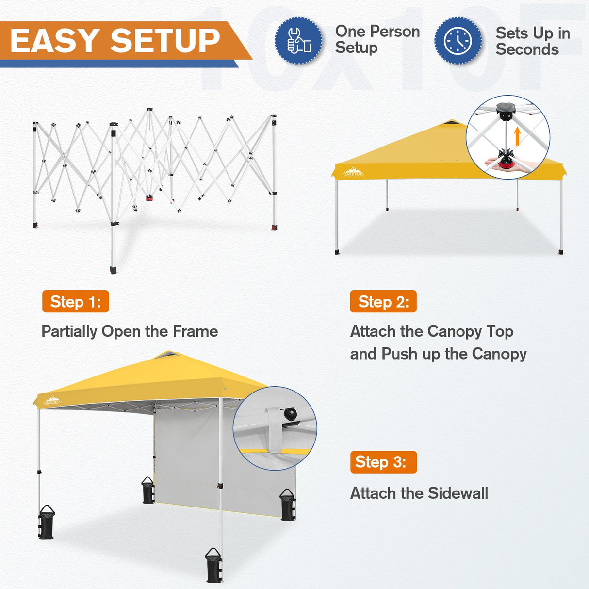 10x10 Commercial Pop up Canopy with 1 Sidewall - Eagle Peak