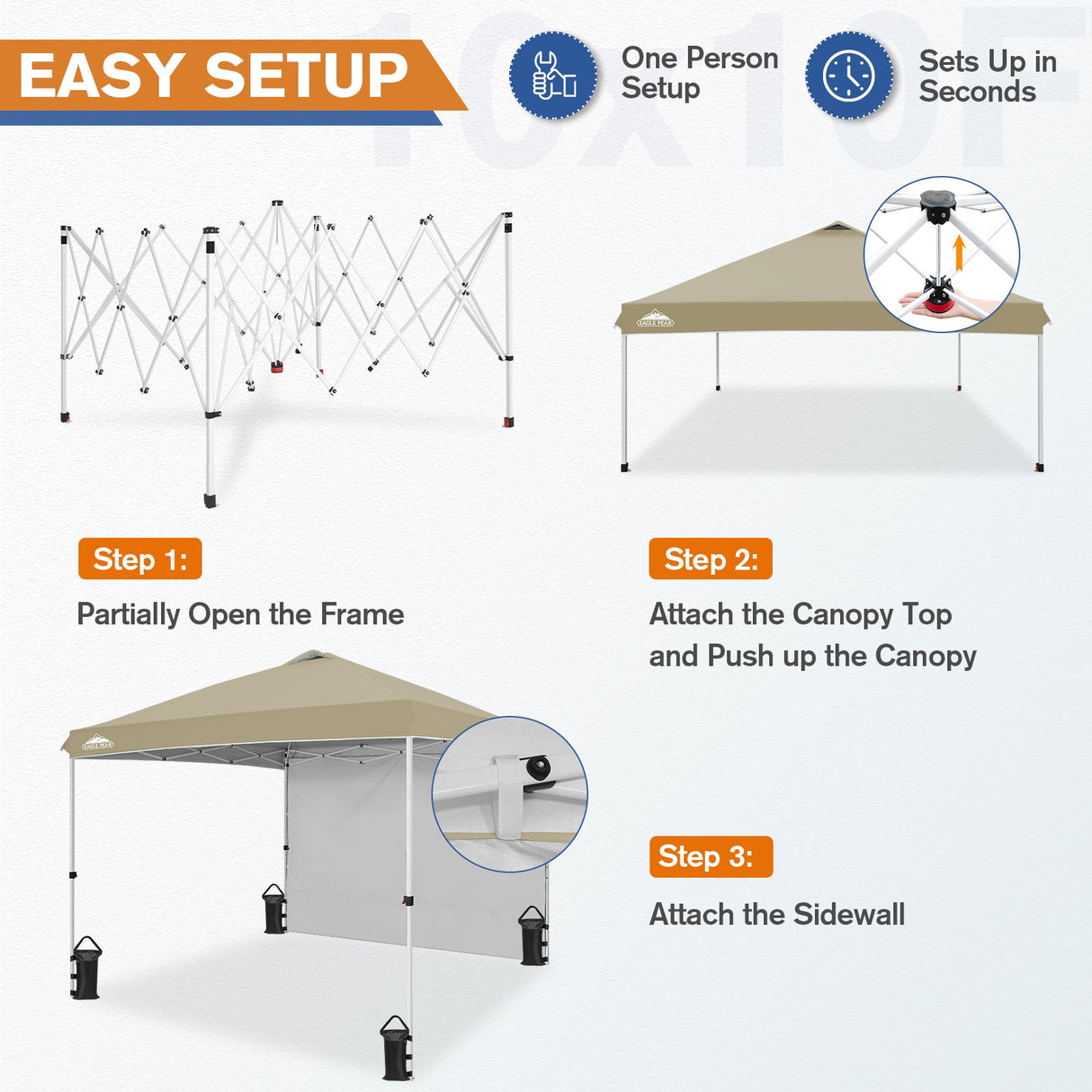 10x10 Commercial Pop up Canopy with 1 Sidewall - Eagle Peak
