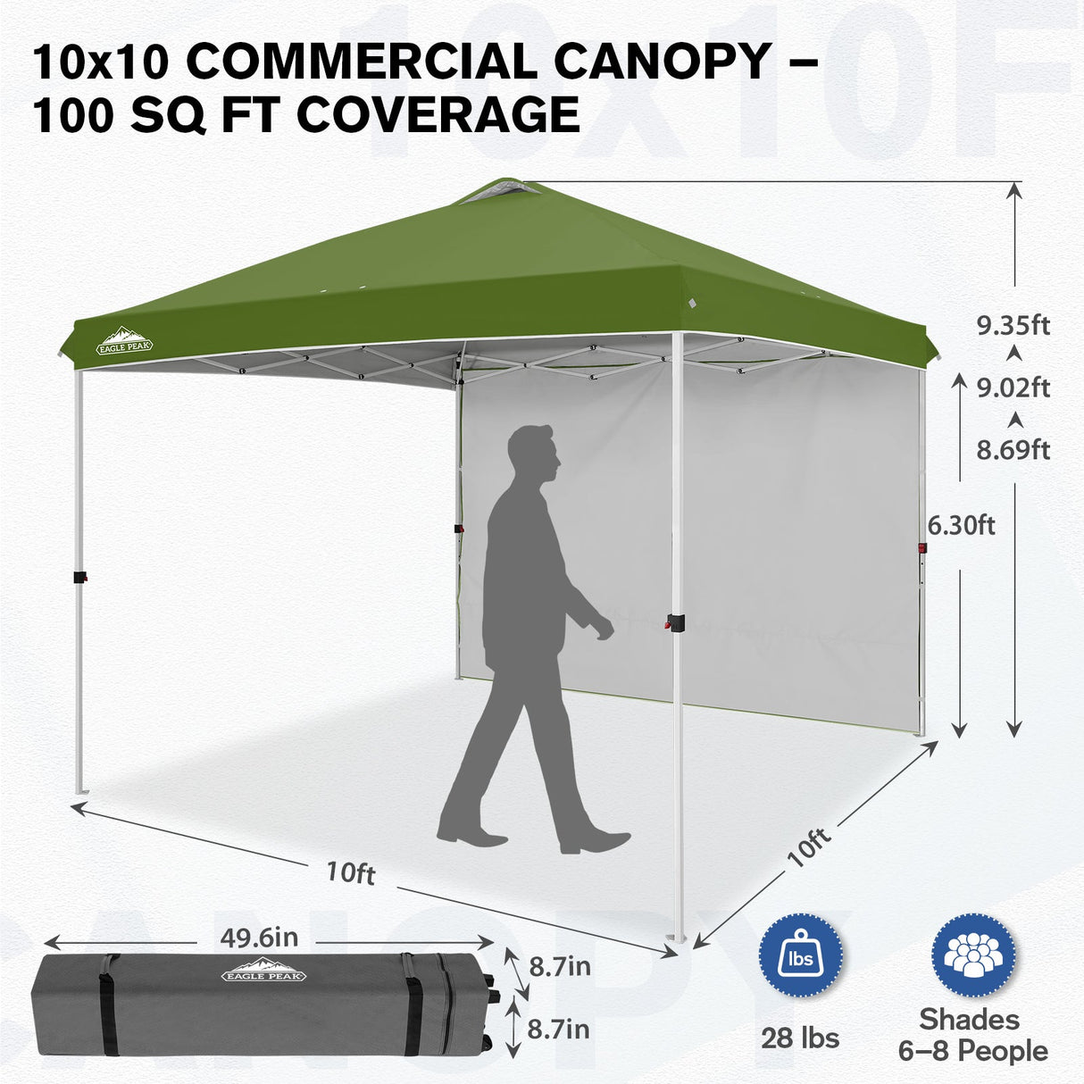 10x10 Commercial Pop up Canopy with 1 Sidewall - Eagle Peak