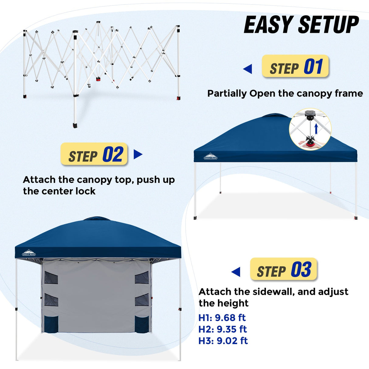 10x10 ft Pop Up Canopy Tent with Sidewall - Eagle Peak Custom Canopy Tent