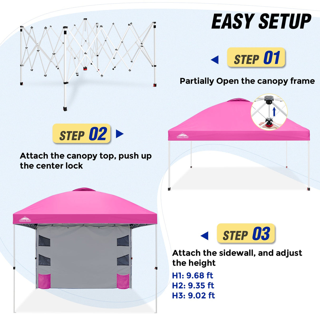 10x10 ft Pop Up Canopy Tent with Sidewall - Eagle Peak Custom Canopy Tent