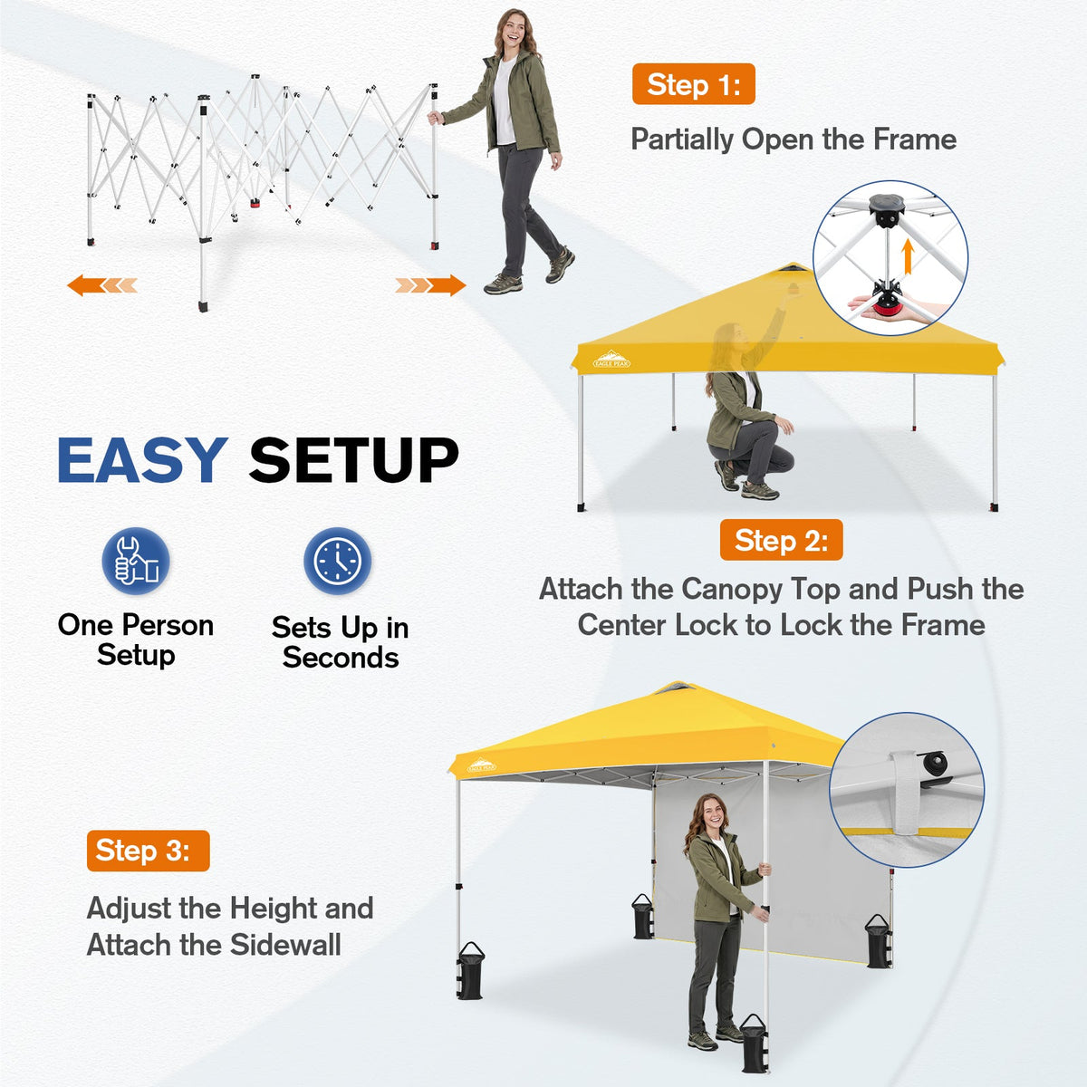 10x10 Pop Up Canopy Tent with 1 Sidewall - Eagle Peak®