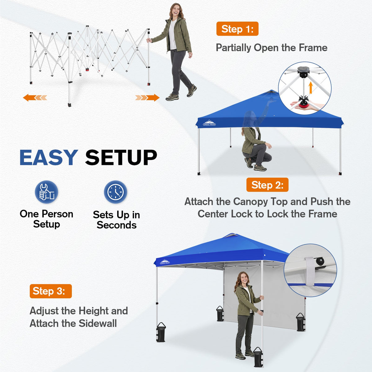 10x10 Pop Up Canopy Tent with 1 Sidewall - Eagle Peak®