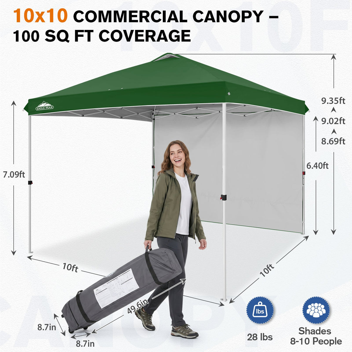 10x10 Pop Up Canopy Tent with 1 Sidewall - Eagle Peak®