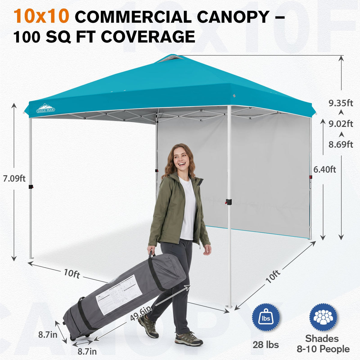10x10 Pop Up Canopy Tent with 1 Sidewall - Eagle Peak®