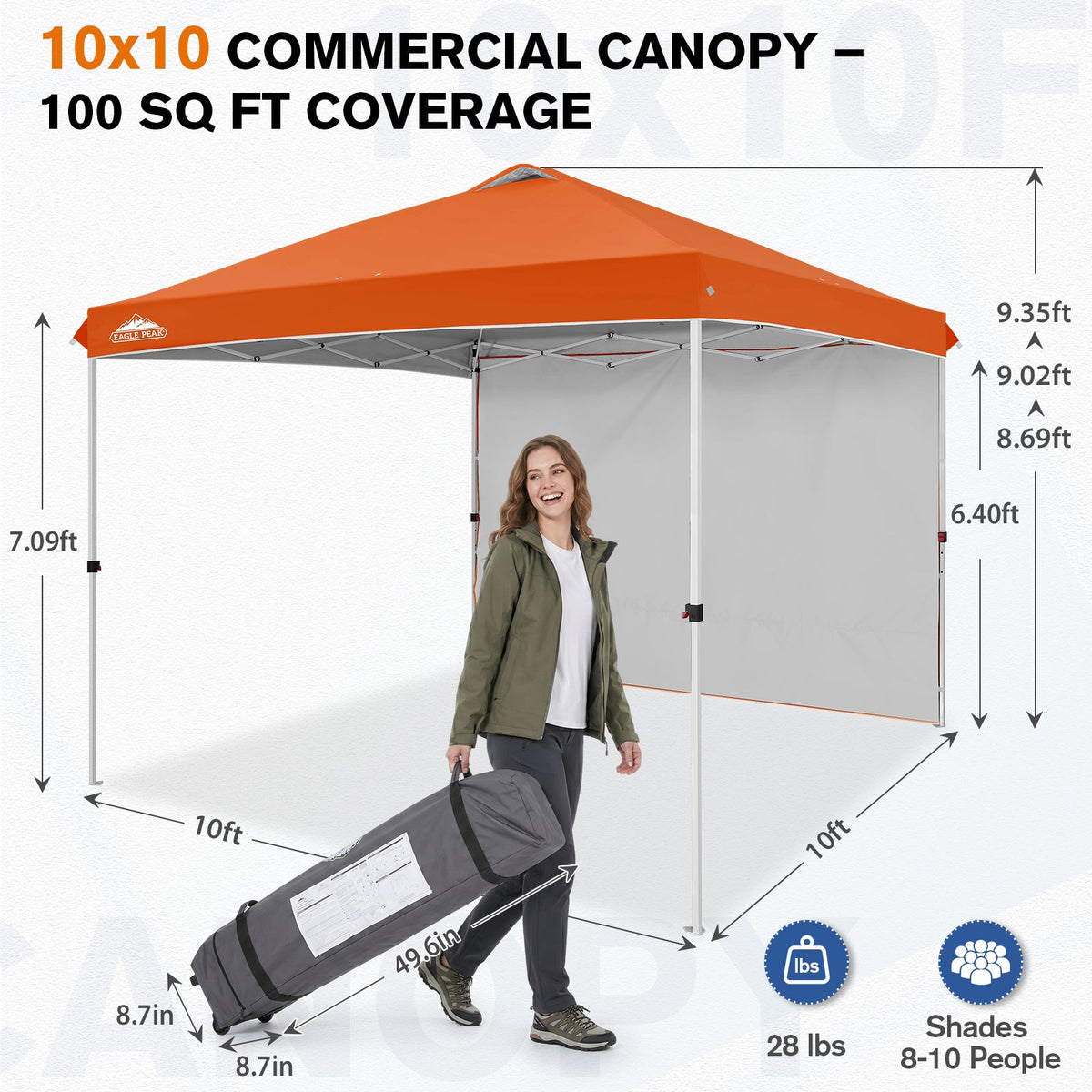 10x10 Pop Up Canopy Tent with 1 Sidewall - Eagle Peak®