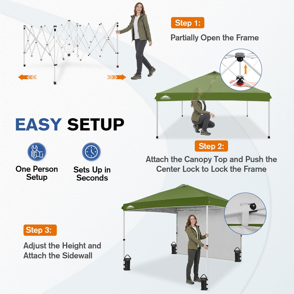 10x10 Pop Up Canopy Tent with 1 Sidewall - Eagle Peak®