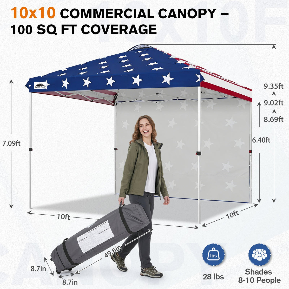 10x10 Pop Up Canopy Tent with 1 Sidewall - Eagle Peak®