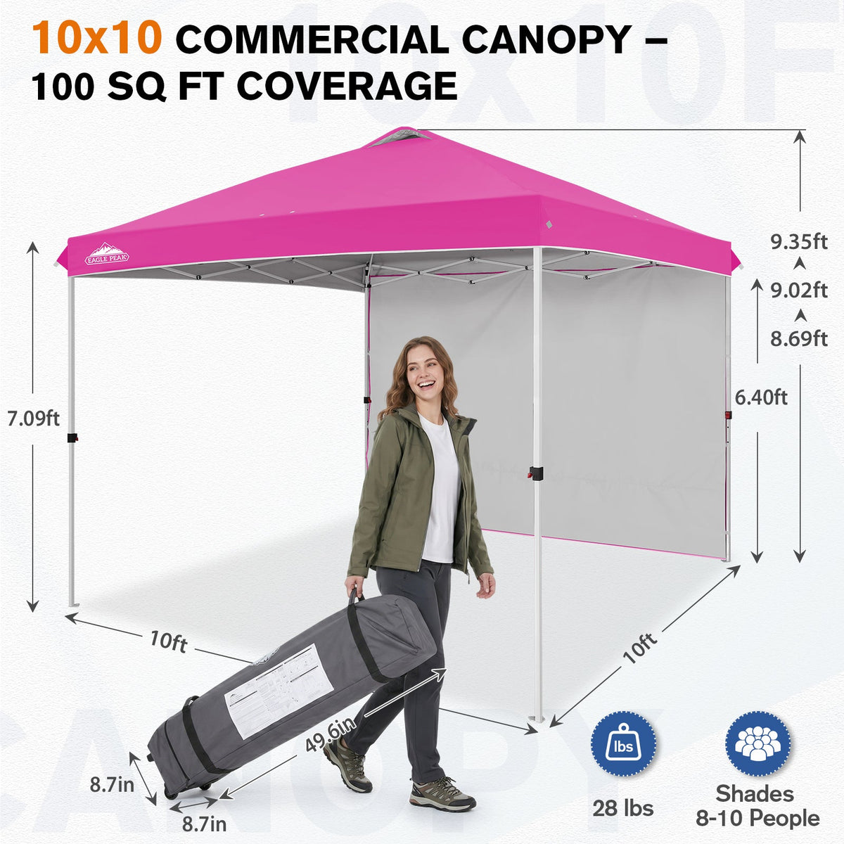 10x10 Pop Up Canopy Tent with 1 Sidewall - Eagle Peak®